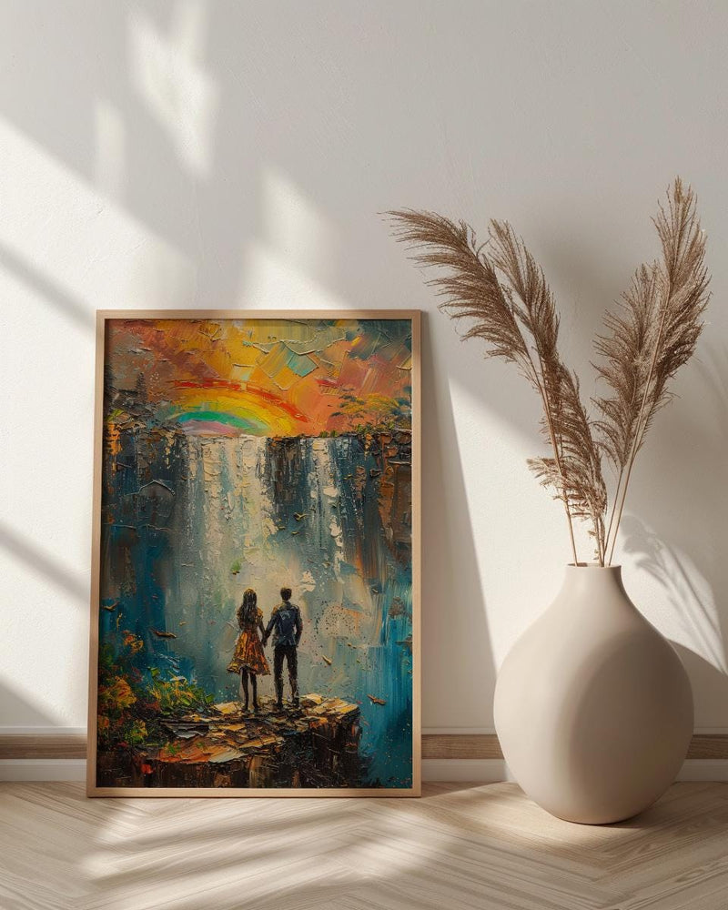 Victoria Falls Poster, Waterfall Landscape Art Print, Zimbabwe Nature Wall Art, Romantic Couple Decor, Mist Rainbow Painting
