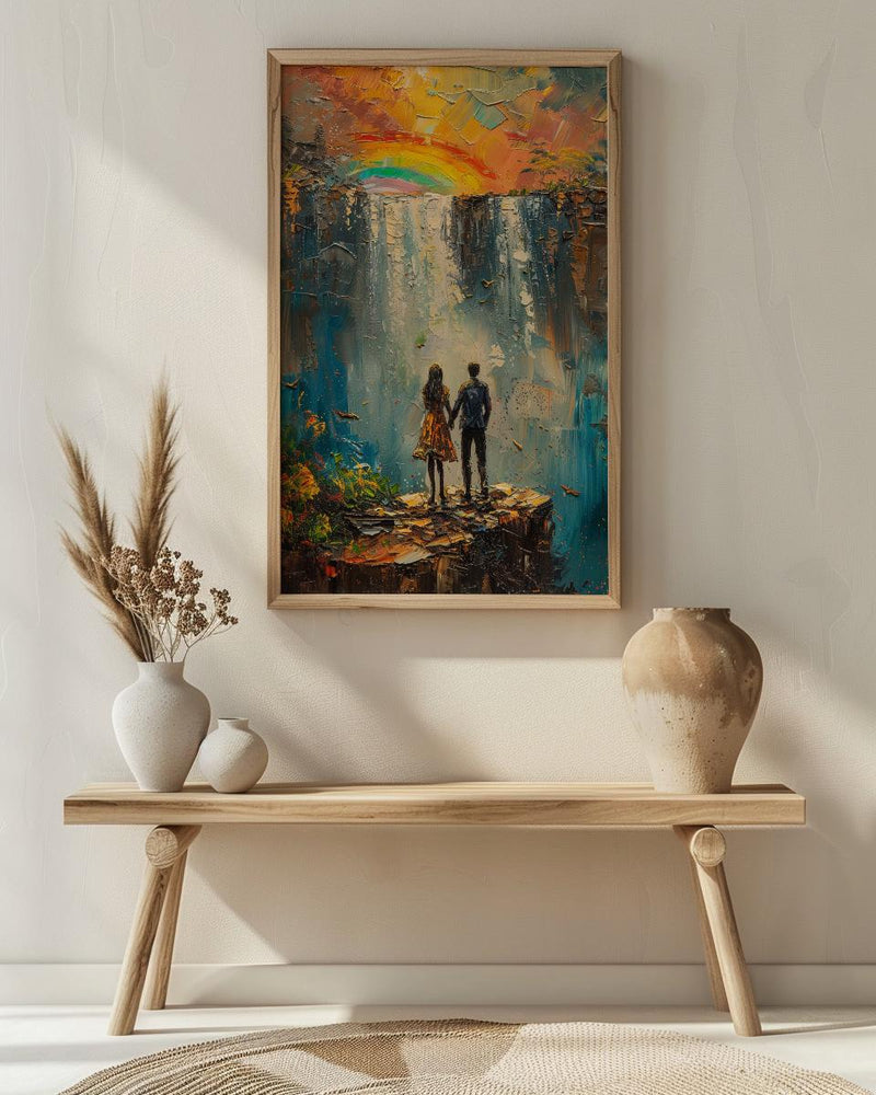 Victoria Falls Poster, Waterfall Landscape Art Print, Zimbabwe Nature Wall Art, Romantic Couple Decor, Mist Rainbow Painting