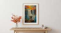 Victoria Falls Poster, Waterfall Landscape Art Print, Zimbabwe Nature Wall Art, Romantic Couple Decor, Mist Rainbow Painting