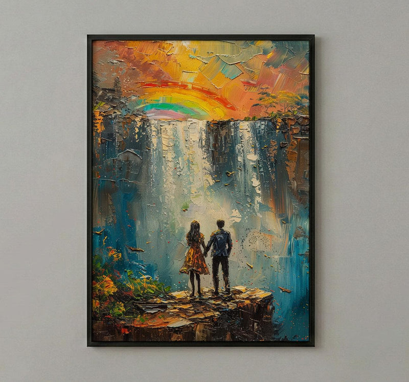 Victoria Falls Poster, Waterfall Landscape Art Print, Zimbabwe Nature Wall Art, Romantic Couple Decor, Mist Rainbow Painting