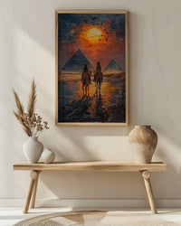 Egypt Poster, Pyramids of Giza Art Print, Ancient History Wall Art, Camel Desert Painting, Romantic Travel Gift