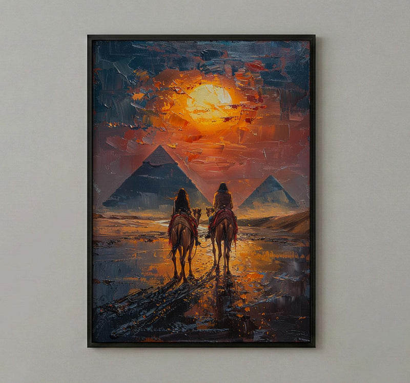 Egypt Poster, Pyramids of Giza Art Print, Ancient History Wall Art, Camel Desert Painting, Romantic Travel Gift