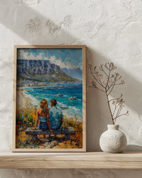 South Africa Wall Art, Cape Town Art Print, Table Mountain Poster, Ocean View Painting, Coastal Landscape Decor