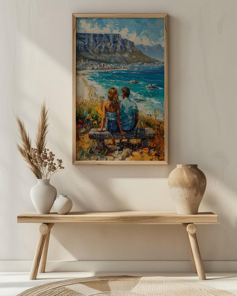 South Africa Wall Art, Cape Town Art Print, Table Mountain Poster, Ocean View Painting, Coastal Landscape Decor