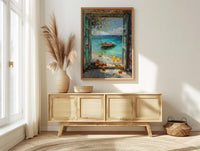 Zanzibar Wall Art, Tropical Beach Art Print, Open Window Poster, Ocean Landscape Painting, Summer Holiday Decor