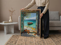 Zanzibar Wall Art, Tropical Beach Art Print, Open Window Poster, Ocean Landscape Painting, Summer Holiday Decor