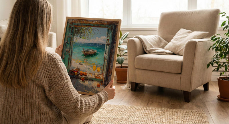 Zanzibar Wall Art, Tropical Beach Art Print, Open Window Poster, Ocean Landscape Painting, Summer Holiday Decor