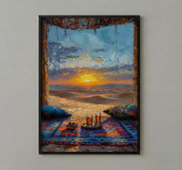 Moroccan Desert Poster, Sahara Tent Window Art Print, Boho Sand Dunes Wall Art, Sunset Landscape Painting