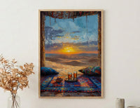 Moroccan Desert Poster, Sahara Tent Window Art Print, Boho Sand Dunes Wall Art, Sunset Landscape Painting