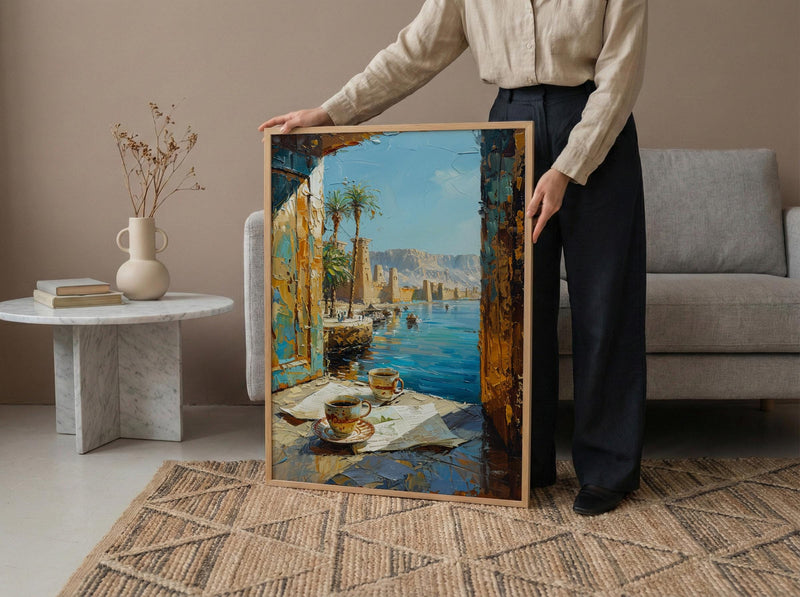 Egypt Nile River Poster, Ancient Temple Art Print, History Lover Wall Art, Open Window View, River Landscape
