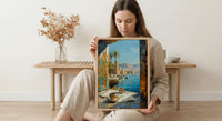Egypt Nile River Poster, Ancient Temple Art Print, History Lover Wall Art, Open Window View, River Landscape