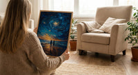 Starry Night Art, Desert Sky Print, Milky Way Painting, Impasto Oil Painting, Galaxy Decor, Romantic Couple, Engagement Gift