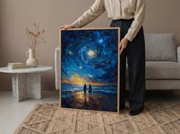 Starry Night Art, Desert Sky Print, Milky Way Painting, Impasto Oil Painting, Galaxy Decor, Romantic Couple, Engagement Gift