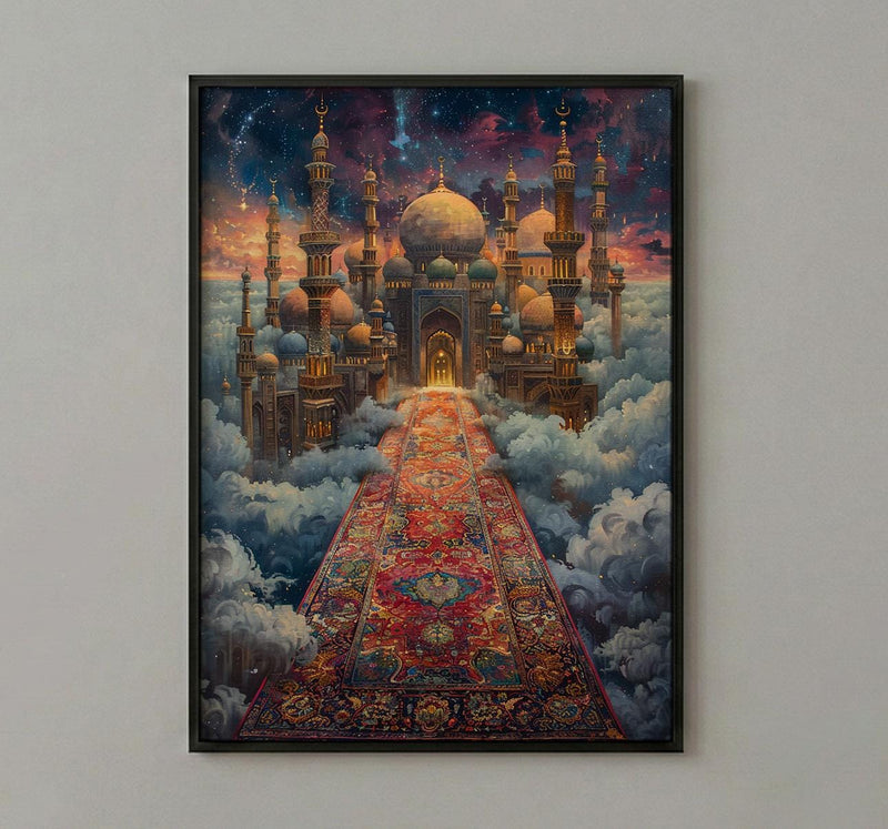 Magic Carpet Art, Whimsical Wall Decor, Fantasy Print, Impasto Oil Painting, Arabian Nights, Nursery Art, Wanderlust Decor