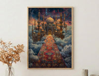 Magic Carpet Art, Whimsical Wall Decor, Fantasy Print, Impasto Oil Painting, Arabian Nights, Nursery Art, Wanderlust Decor