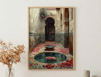 Morocco Wall Art, Riad Courtyard Print, Bohemian Decor, Impasto Oil Painting, Mosaic Tile Art, Travel Lover Gift, Exotic Home