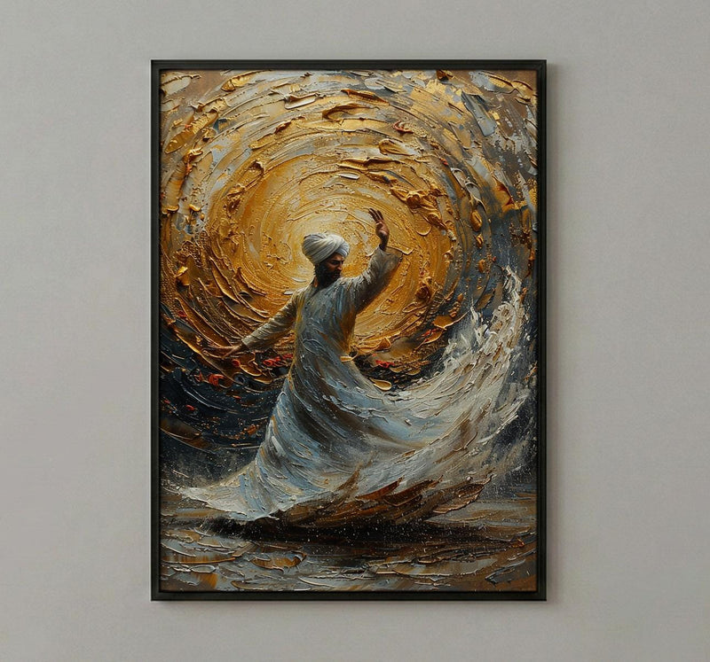 Whirling Dervish Art, Rumi Quote Print, Sufi Spiritual Decor, Impasto Oil Painting, Divine Love, Mevlana, Engagement Gift