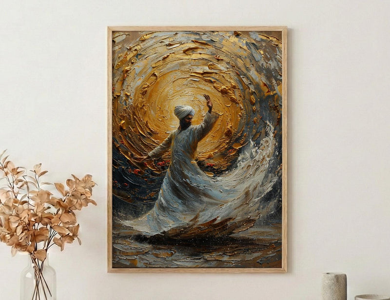 Whirling Dervish Art, Rumi Quote Print, Sufi Spiritual Decor, Impasto Oil Painting, Divine Love, Mevlana, Engagement Gift