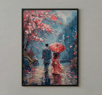 Japan Wall Art, Kyoto Cherry Blossom Art Print, Romantic Couple Poster, Spring Floral Painting, Asian Travel Decor