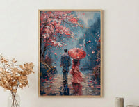 Japan Wall Art, Kyoto Cherry Blossom Art Print, Romantic Couple Poster, Spring Floral Painting, Asian Travel Decor