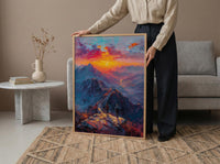China Art Print, Great Wall Poster, Ancient Sunrise Wall Art, Couple Hiking Painting, Asian History Decor
