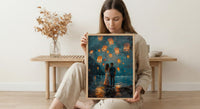 Thailand Wall Art, Chiang Mai Lantern Art Print, Night Sky Poster, Romantic Couple Painting, Asian Festival Decor