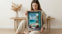 Maldives Art Print, Tropical Ocean Poster, Overwater Villa Wall Art, Open Window Painting, Summer Beach Decor