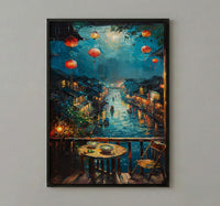 Vietnam Poster, Hoi An Lantern Art Print, Rainy Street Wall Art, Open Window Painting, Pho Noodle Decor
