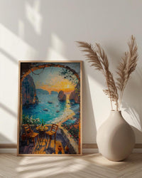 Thailand Beach Wall Art, Limestone Cliff Art Print, Open Window Poster, Tropical Sunset Painting, Asian Food Decor