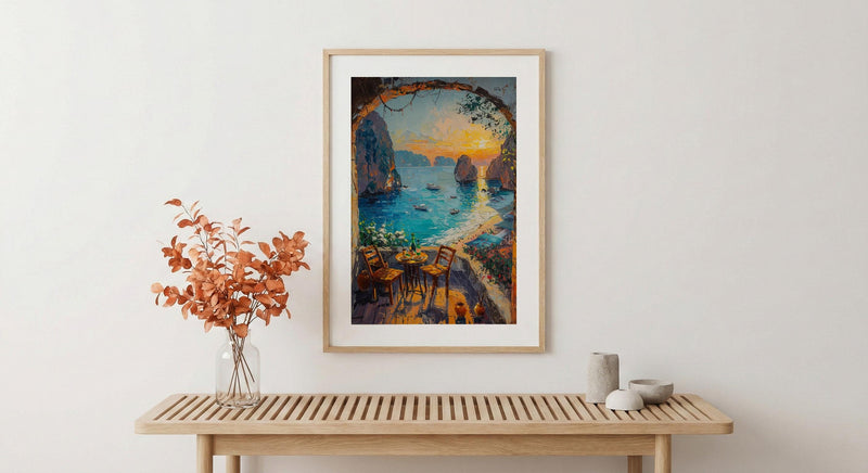 Thailand Beach Wall Art, Limestone Cliff Art Print, Open Window Poster, Tropical Sunset Painting, Asian Food Decor
