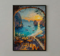 Thailand Beach Wall Art, Limestone Cliff Art Print, Open Window Poster, Tropical Sunset Painting, Asian Food Decor
