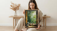 Bamboo Forest Art Print, Zen Nature Poster, Asian Window Wall Art, Green Landscape Painting, Tea Cup Decor