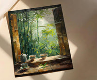 Bamboo Forest Art Print, Zen Nature Poster, Asian Window Wall Art, Green Landscape Painting, Tea Cup Decor