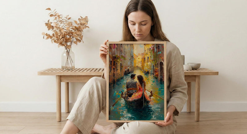 Venice Art Print, Italy Canal Wall Art, Gondola Romantic Poster, Historic Cityscape Painting, European Travel Decor