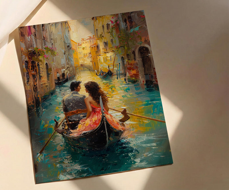 Venice Art Print, Italy Canal Wall Art, Gondola Romantic Poster, Historic Cityscape Painting, European Travel Decor