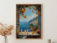 Amalfi Coast Poster, Italy Window Art Print, Limoncello Ocean Wall Art, Lemon Tree Painting, Sunny Coastal Decor