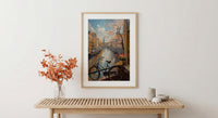 Amsterdam Wall Art, Netherlands Canal Art Print, Tulip Window Poster, Bicycle Cityscape Painting, Cozy Spring Decor