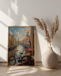 Amsterdam Wall Art, Netherlands Canal Art Print, Tulip Window Poster, Bicycle Cityscape Painting, Cozy Spring Decor