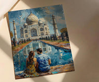 India Wall Art, Taj Mahal Art Print, Romantic Couple Poster, Agra Architecture Painting, Asian Travel Decor