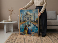 India Wall Art, Taj Mahal Art Print, Romantic Couple Poster, Agra Architecture Painting, Asian Travel Decor