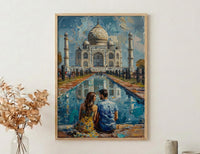 India Wall Art, Taj Mahal Art Print, Romantic Couple Poster, Agra Architecture Painting, Asian Travel Decor