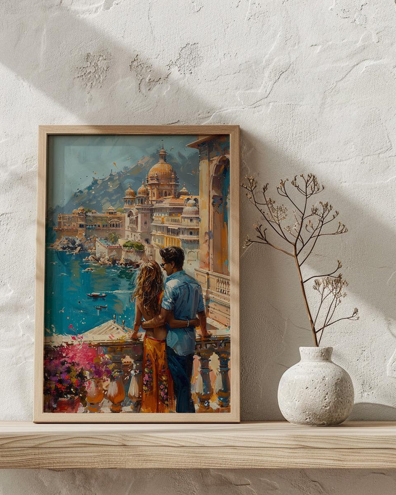 Jaipur Poster, Rajasthan Art Print, Pink City Wall Art, Palace Balcony Painting, Colorful Indian Decor