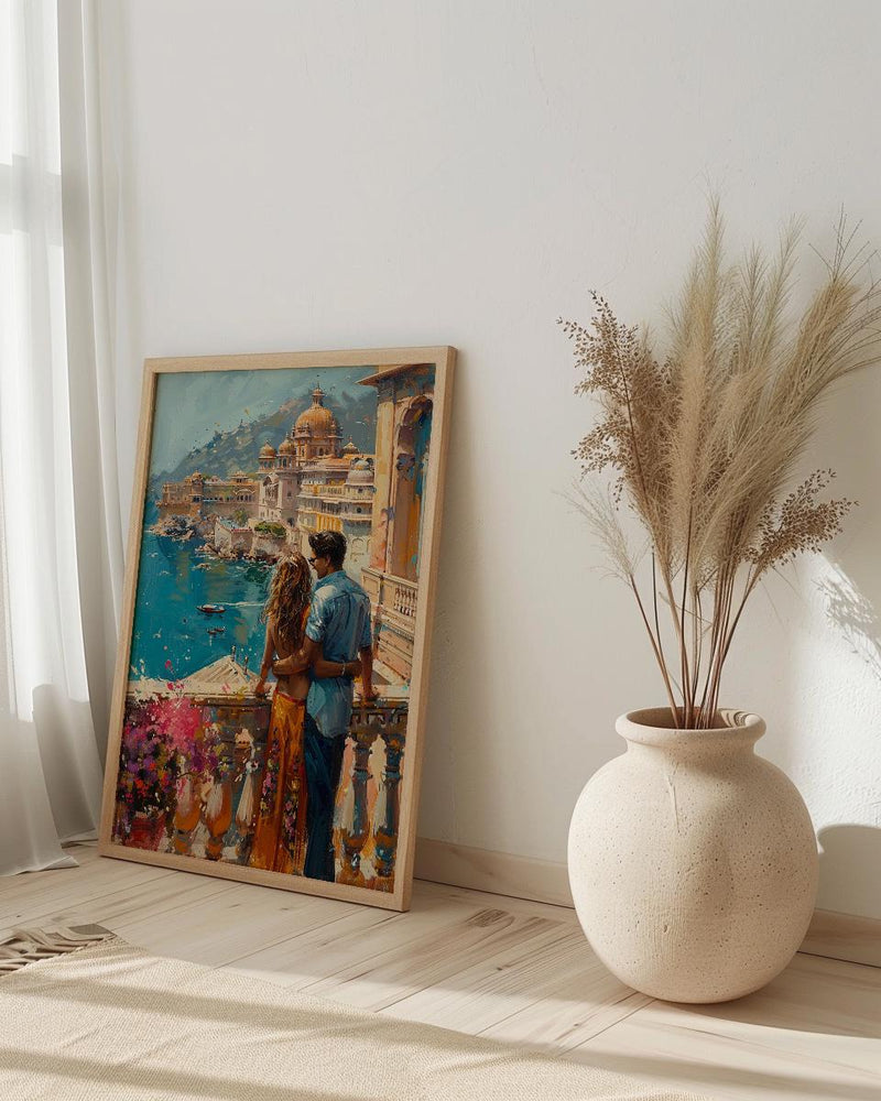 Jaipur Poster, Rajasthan Art Print, Pink City Wall Art, Palace Balcony Painting, Colorful Indian Decor