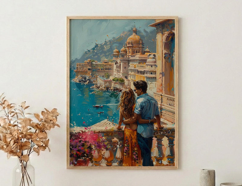 Jaipur Poster, Rajasthan Art Print, Pink City Wall Art, Palace Balcony Painting, Colorful Indian Decor