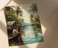 Kerala Art Print, India Backwaters Poster, Houseboat Wall Art, Tropical Palm Painting, South Indian Decor