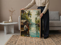 Kerala Art Print, India Backwaters Poster, Houseboat Wall Art, Tropical Palm Painting, South Indian Decor