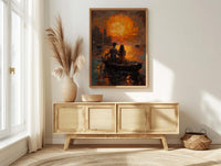 Varanasi Wall Art, Ganges River Art Print, Spiritual Sunset Poster, Boat Candle Painting, Hindu Culture Decor