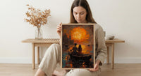 Varanasi Wall Art, Ganges River Art Print, Spiritual Sunset Poster, Boat Candle Painting, Hindu Culture Decor