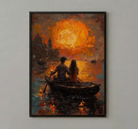 Varanasi Wall Art, Ganges River Art Print, Spiritual Sunset Poster, Boat Candle Painting, Hindu Culture Decor