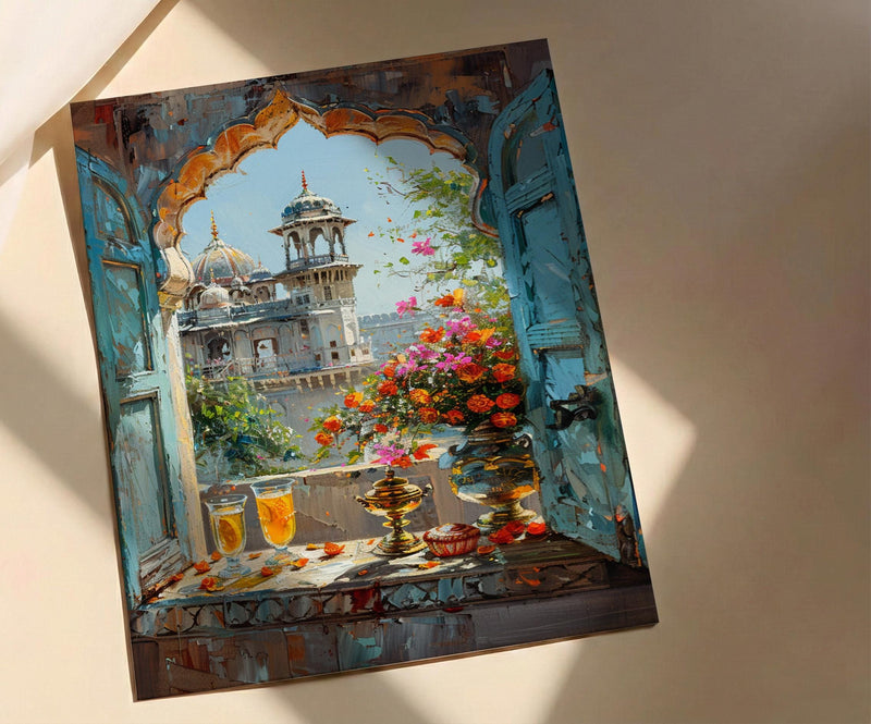 Rajasthan Wall Art, Indian Palace Art Print, Arched Window Poster, Lassi Sweet Decor, Royal Home Decor